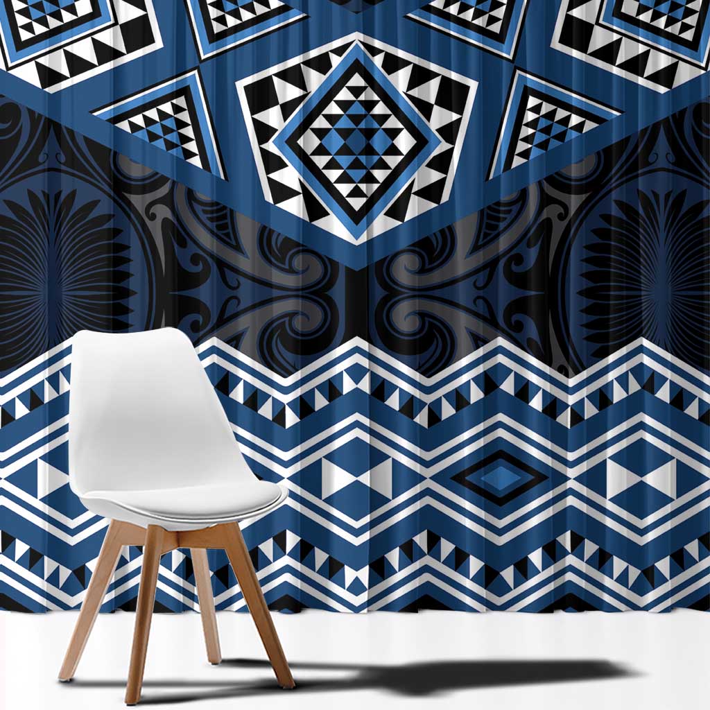 New Zealand Aotearoa Window Curtain Blue Taniko Art Maori Pattern LT05 - Polynesian Pride