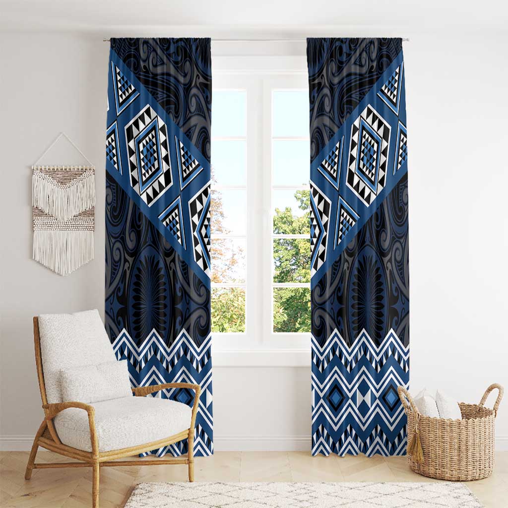New Zealand Aotearoa Window Curtain Blue Taniko Art Maori Pattern LT05 - Polynesian Pride