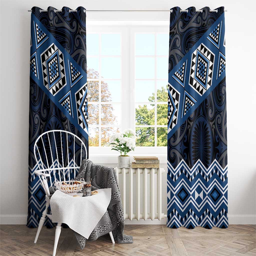New Zealand Aotearoa Window Curtain Blue Taniko Art Maori Pattern LT05 - Polynesian Pride