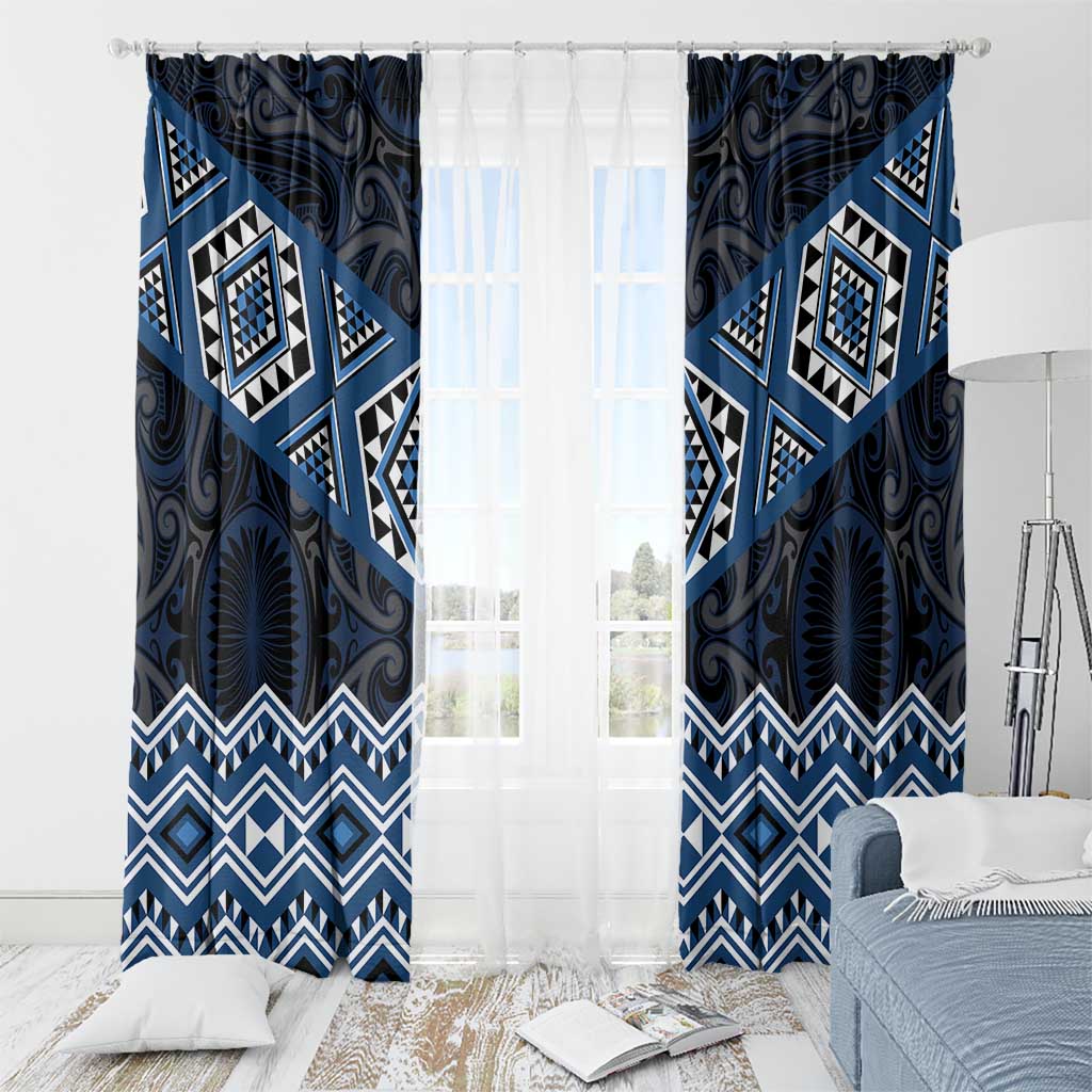 New Zealand Aotearoa Window Curtain Blue Taniko Art Maori Pattern LT05 - Polynesian Pride