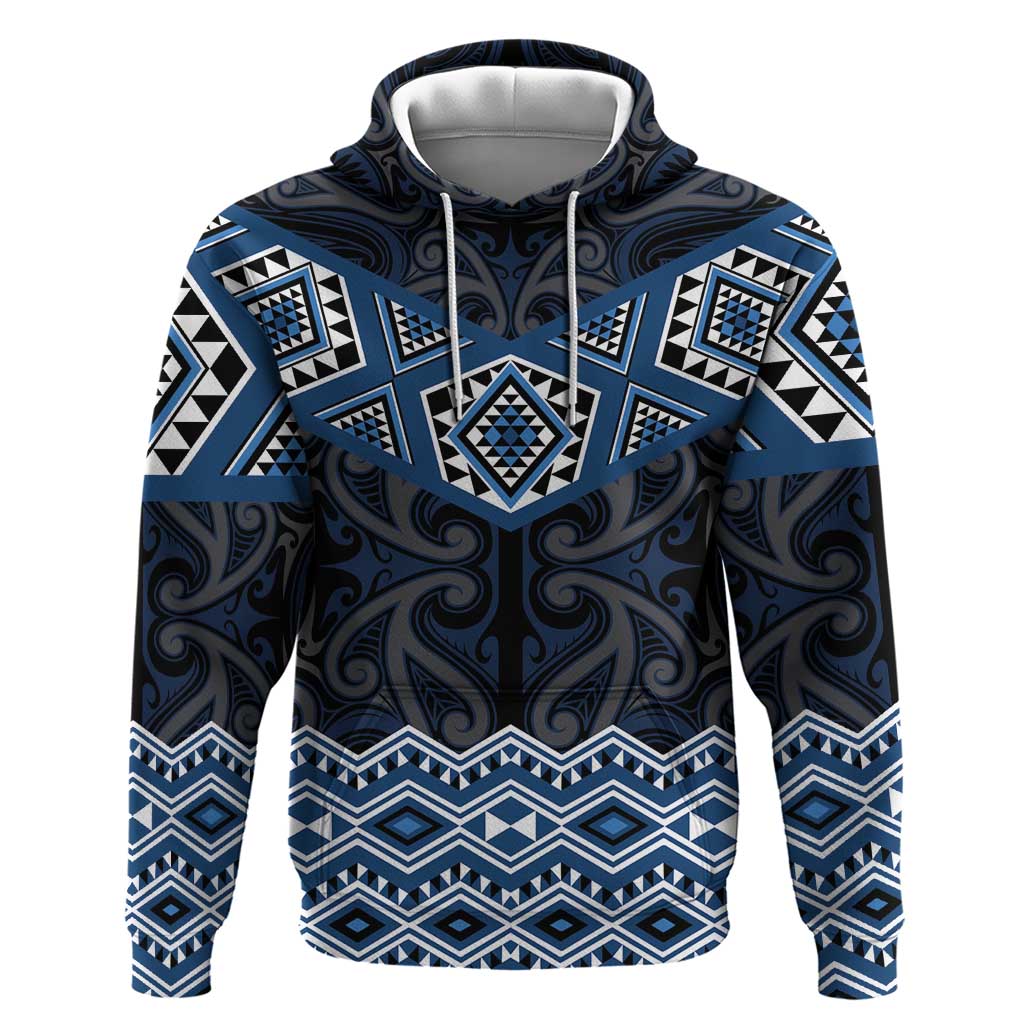 New Zealand Aotearoa Zip Hoodie Blue Taniko Art Maori Pattern