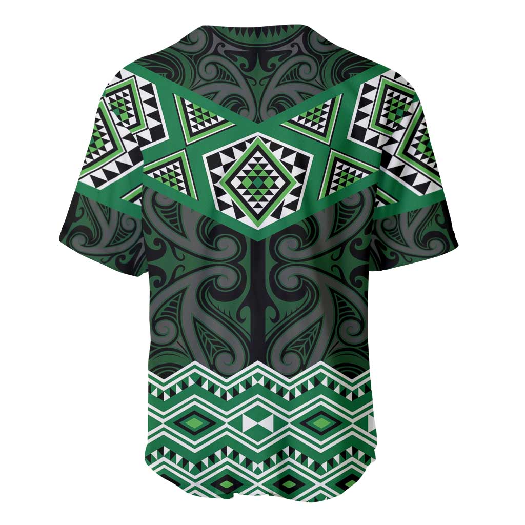 New Zealand Aotearoa Baseball Jersey Green Taniko Art Maori Pattern