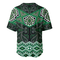 New Zealand Aotearoa Baseball Jersey Green Taniko Art Maori Pattern