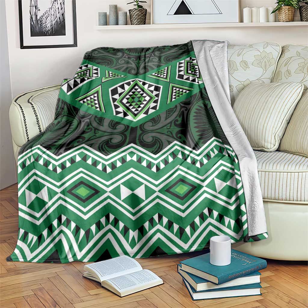 New Zealand Aotearoa Blanket Green Taniko Art Maori Pattern LT05 Green - Polynesian Pride