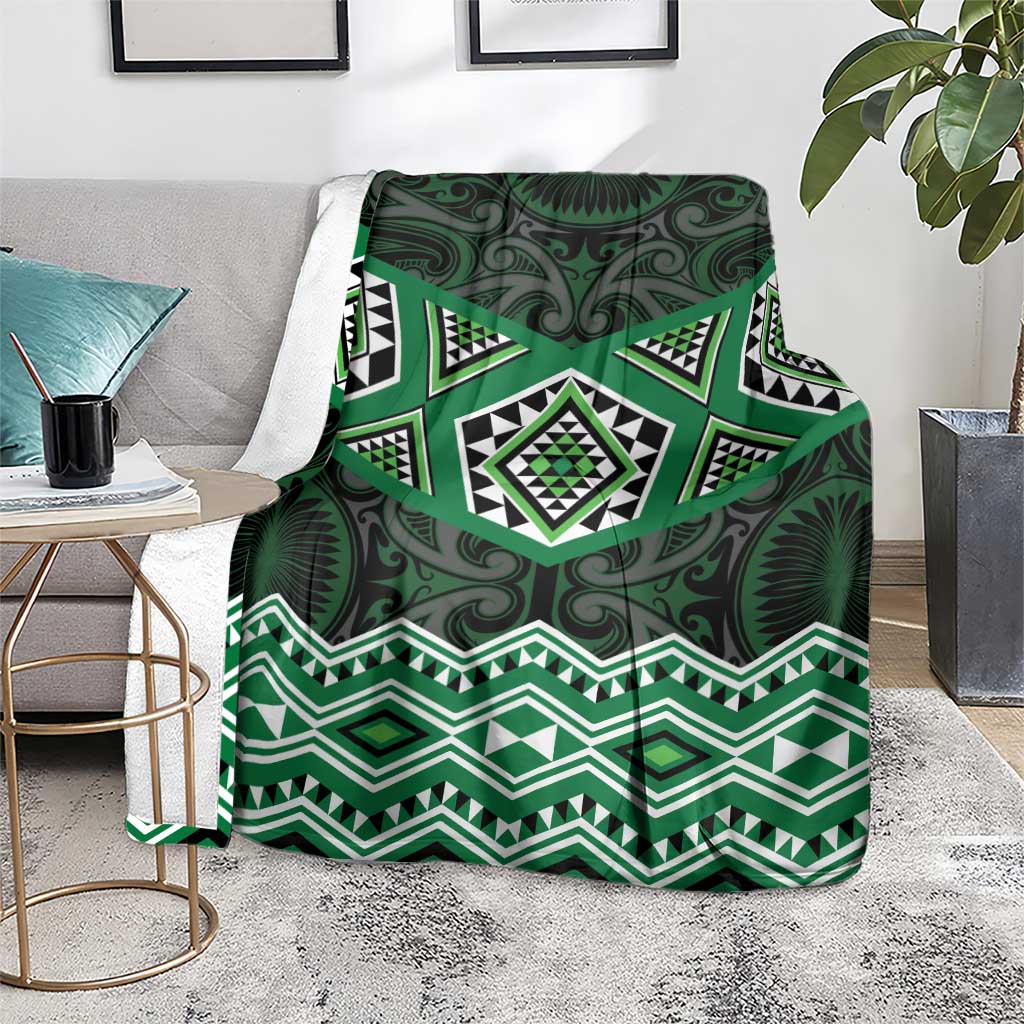 New Zealand Aotearoa Blanket Green Taniko Art Maori Pattern LT05 - Polynesian Pride