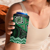 New Zealand Aotearoa 4 in 1 Can Cooler Tumbler Green Taniko Art Maori Pattern LT05 - Polynesian Pride