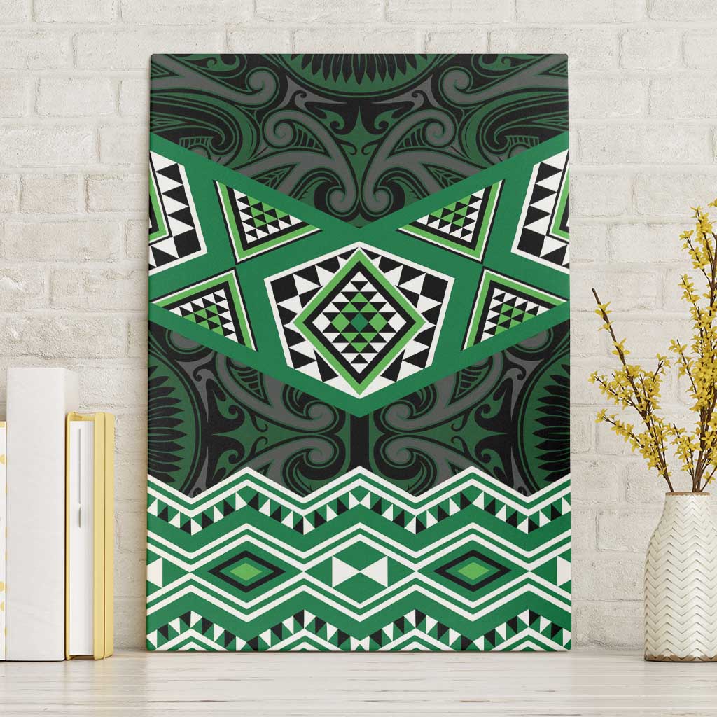 New Zealand Aotearoa Canvas Wall Art Green Taniko Art Maori Pattern LT05 Without Frame Green - Polynesian Pride