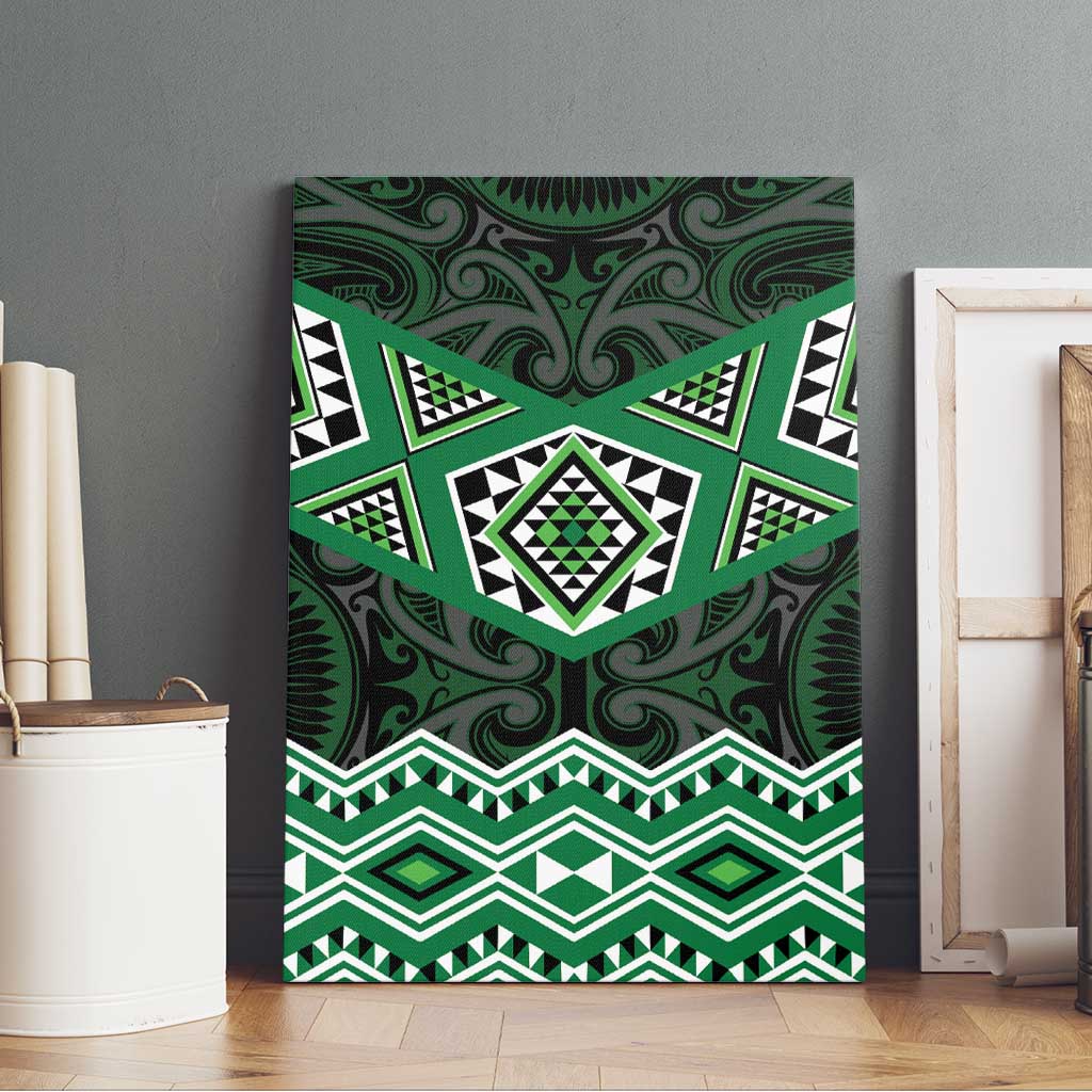 New Zealand Aotearoa Canvas Wall Art Green Taniko Art Maori Pattern LT05 - Polynesian Pride