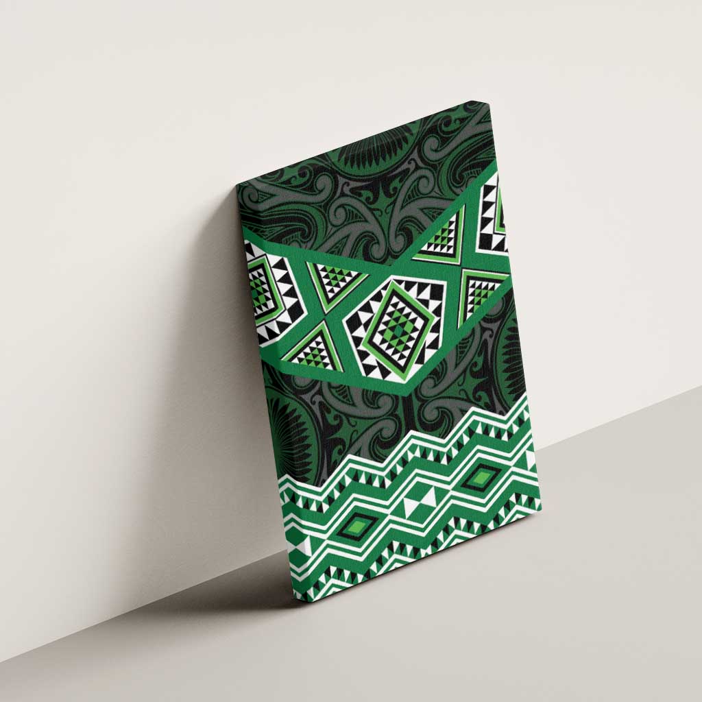 New Zealand Aotearoa Canvas Wall Art Green Taniko Art Maori Pattern LT05 - Polynesian Pride