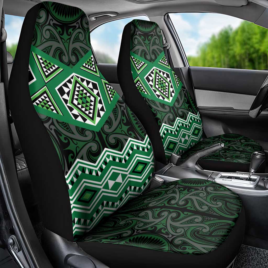 New Zealand Aotearoa Car Seat Cover Green Taniko Art Maori Pattern