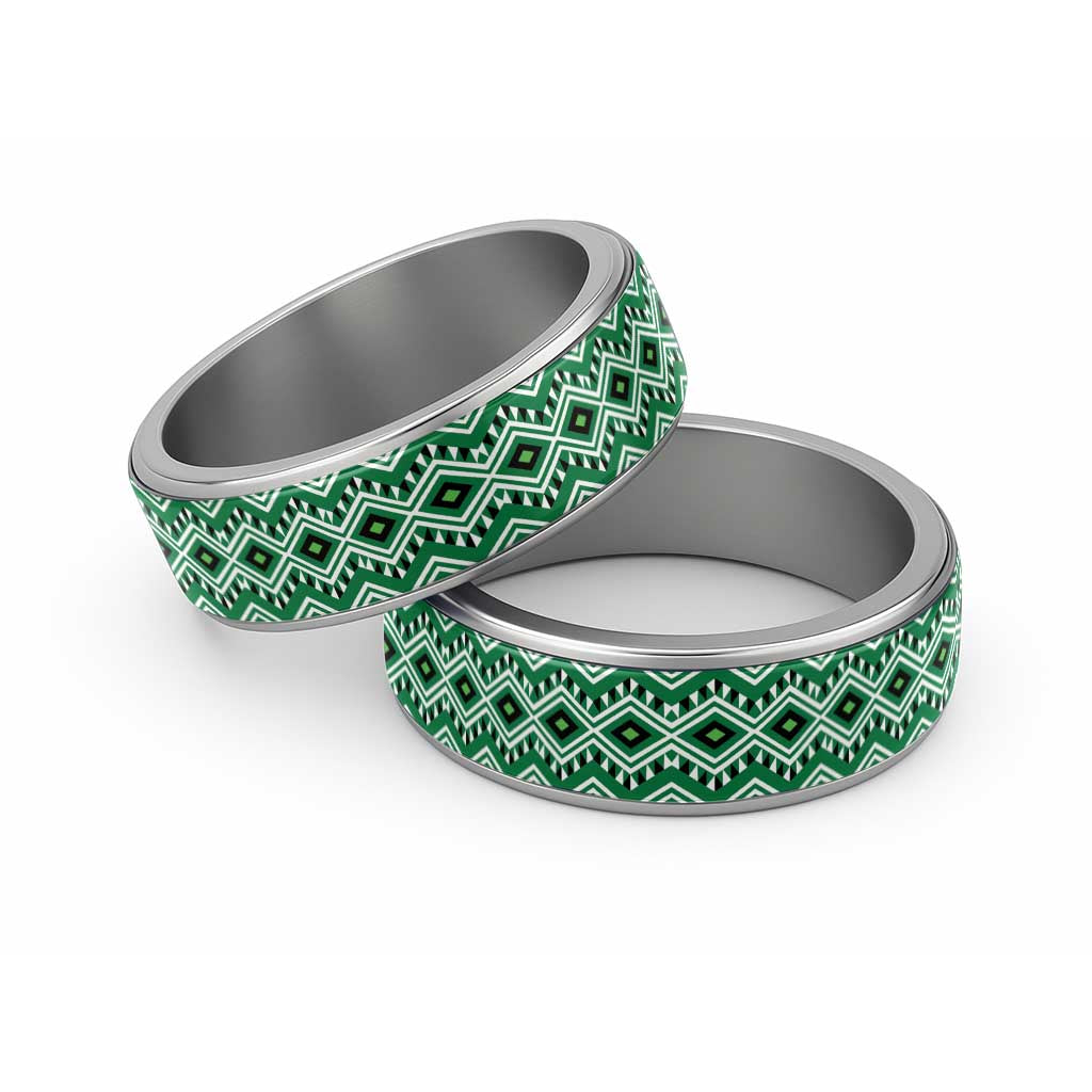 New Zealand Aotearoa Classic Ring Green Taniko Art Maori Pattern LT05 Sliver Green - Polynesian Pride