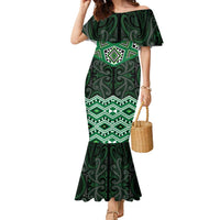 New Zealand Aotearoa Family Matching Mermaid Dress and Hawaiian Shirt Green Taniko Art Maori Pattern