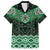 New Zealand Aotearoa Family Matching Off The Shoulder Long Sleeve Dress and Hawaiian Shirt Green Taniko Art Maori Pattern
