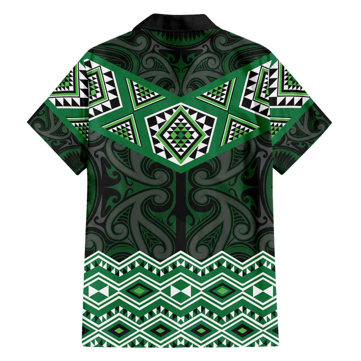 New Zealand Aotearoa Family Matching Off The Shoulder Long Sleeve Dress and Hawaiian Shirt Green Taniko Art Maori Pattern