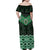 New Zealand Aotearoa Family Matching Off Shoulder Maxi Dress and Hawaiian Shirt Green Taniko Art Maori Pattern