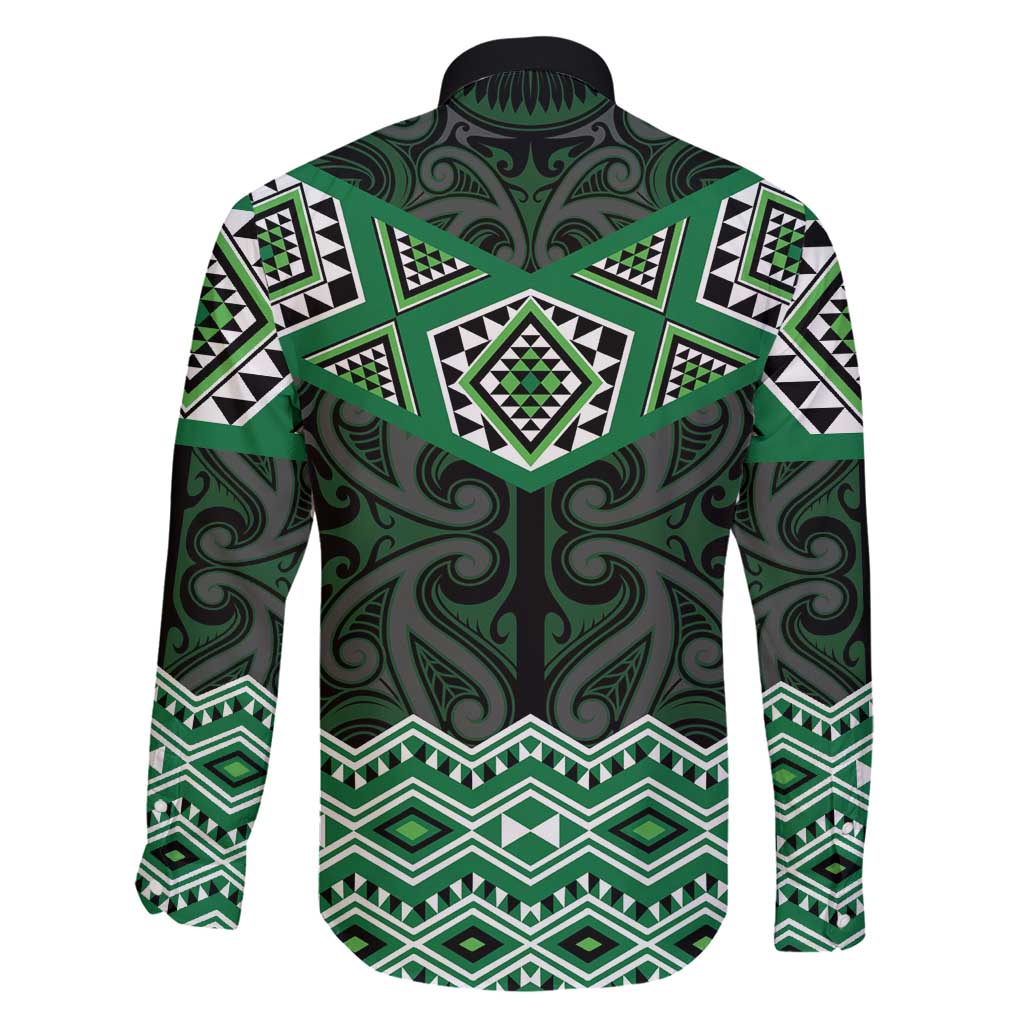 New Zealand Aotearoa Family Matching Puletasi and Hawaiian Shirt Green Taniko Art Maori Pattern
