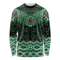 New Zealand Aotearoa Long Sleeve Shirt Green Taniko Art Maori Pattern LT05 Unisex Green - Polynesian Pride