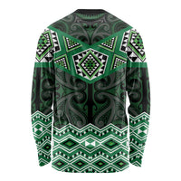 New Zealand Aotearoa Long Sleeve Shirt Green Taniko Art Maori Pattern LT05 - Polynesian Pride