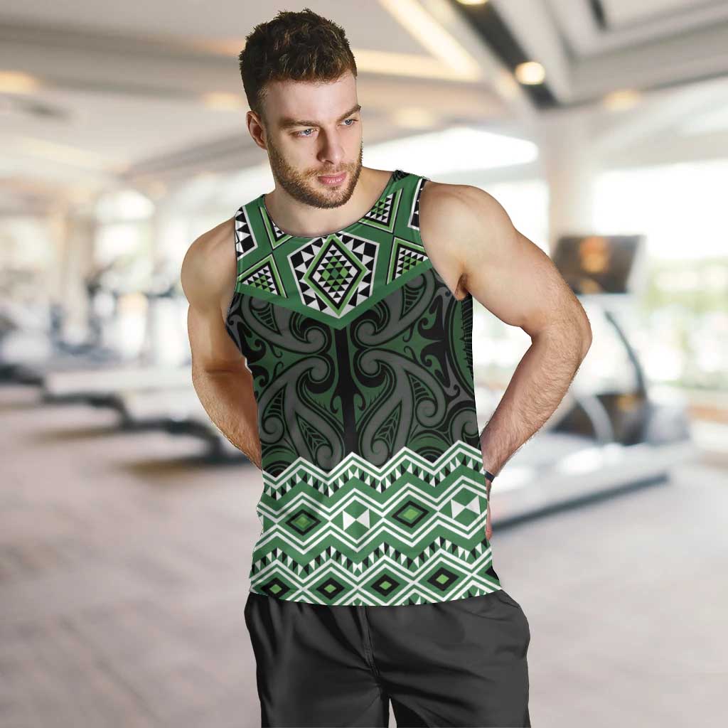 New Zealand Aotearoa Men Tank Top Green Taniko Art Maori Pattern LT05 Green - Polynesian Pride