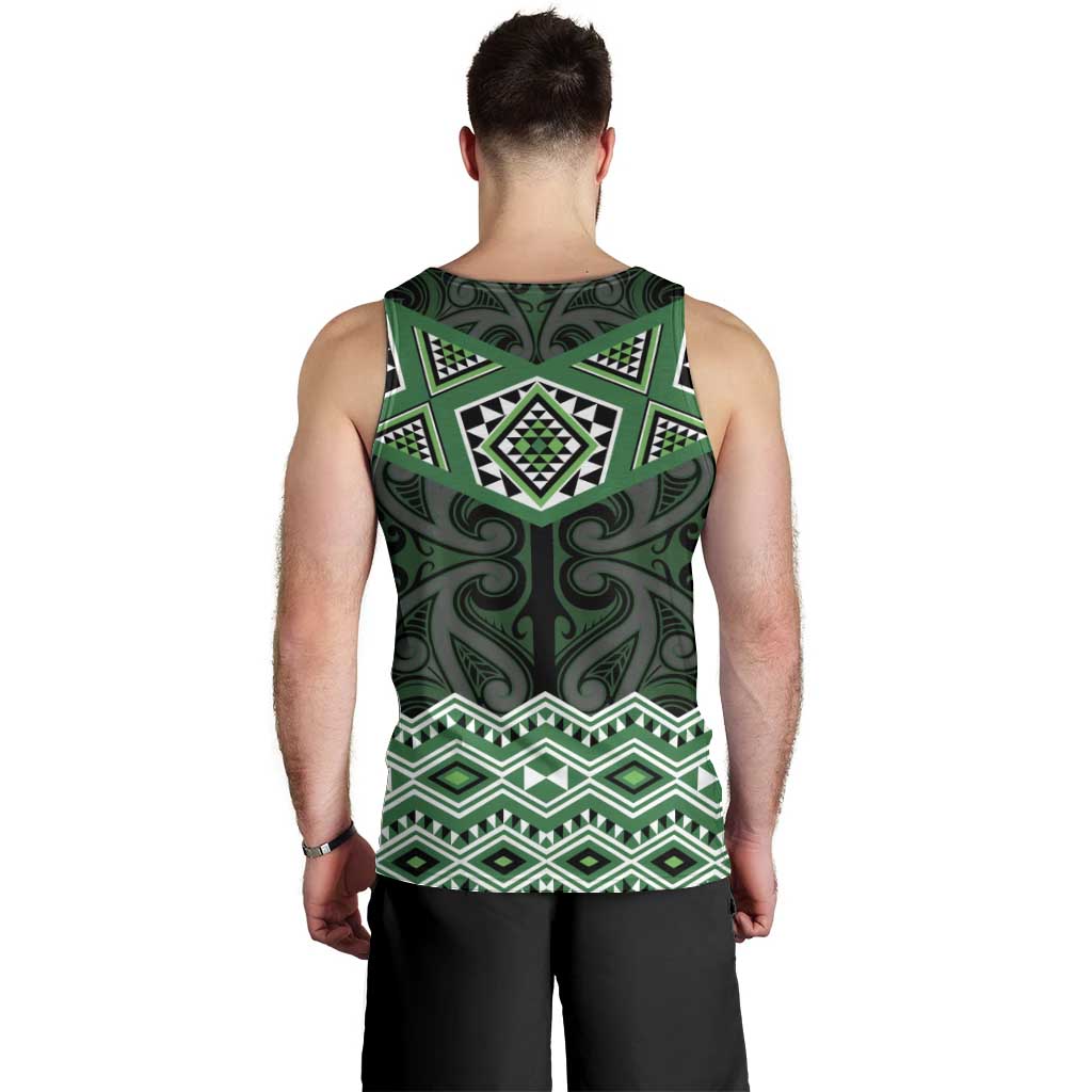 New Zealand Aotearoa Men Tank Top Green Taniko Art Maori Pattern LT05 - Polynesian Pride
