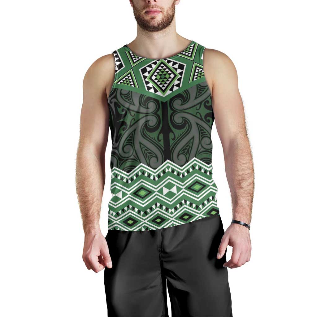 New Zealand Aotearoa Men Tank Top Green Taniko Art Maori Pattern LT05 - Polynesian Pride