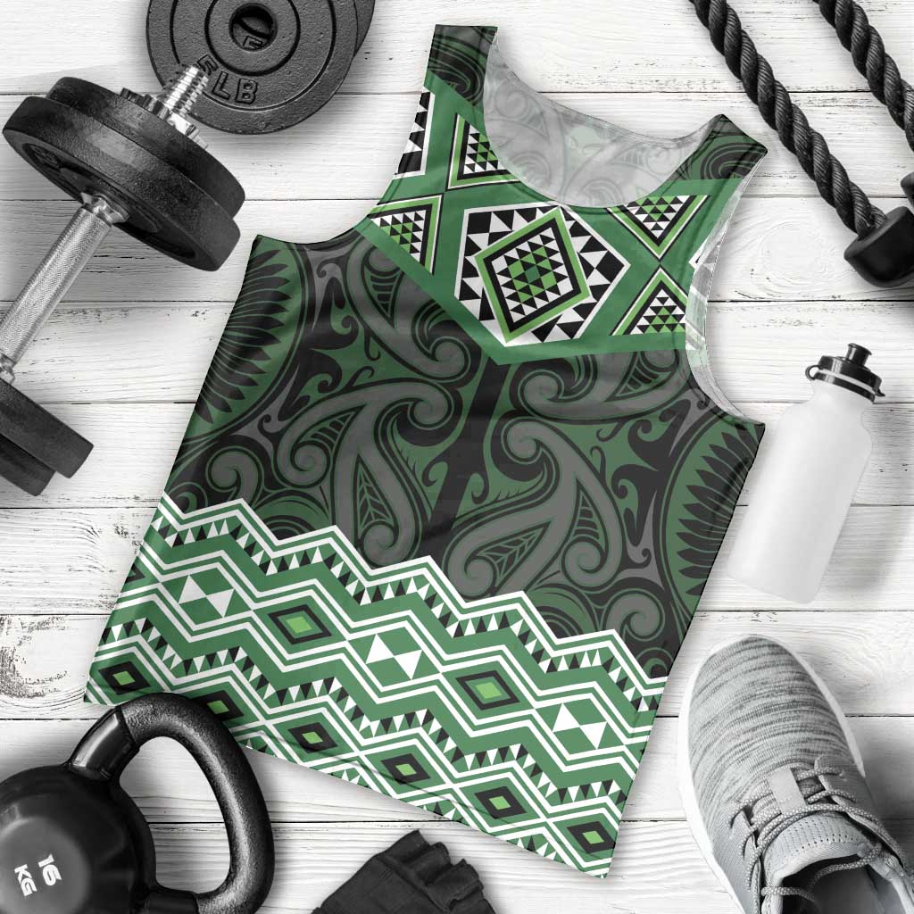 New Zealand Aotearoa Men Tank Top Green Taniko Art Maori Pattern LT05 - Polynesian Pride