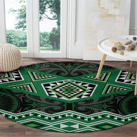 New Zealand Aotearoa Round Carpet Green Taniko Art Maori Pattern