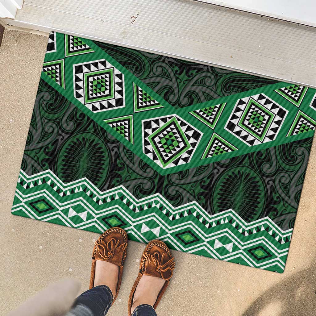 New Zealand Aotearoa Rubber Doormat Green Taniko Art Maori Pattern LT05 - Polynesian Pride