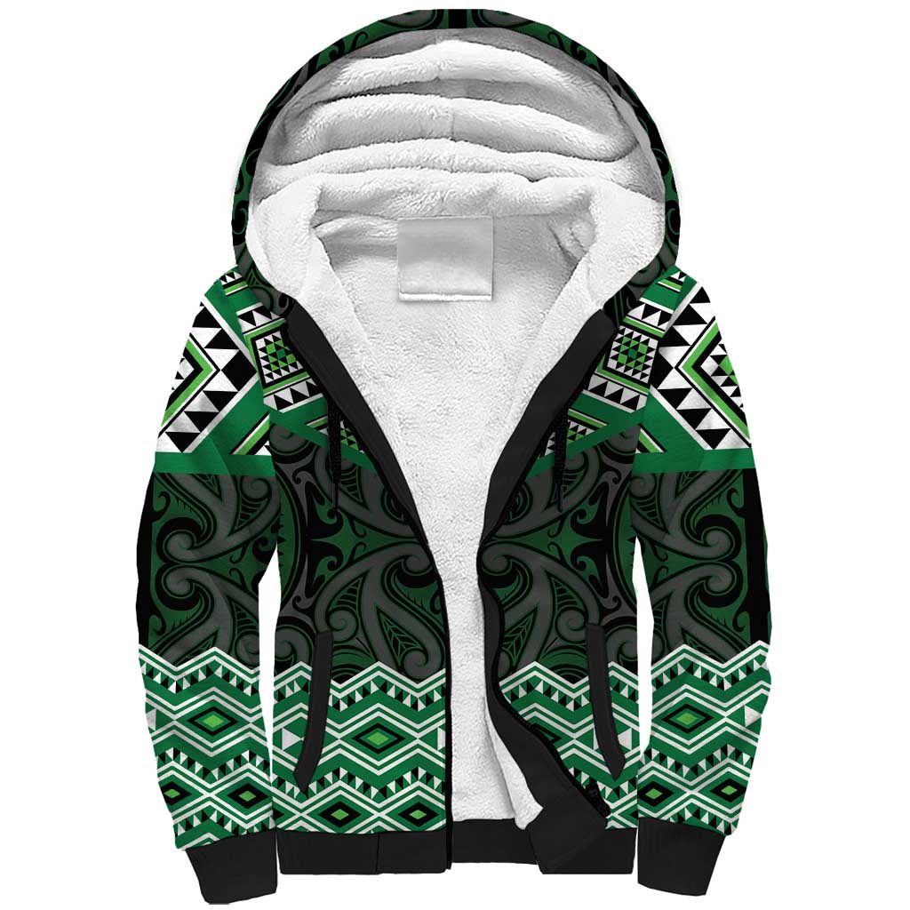 New Zealand Aotearoa Sherpa Hoodie Green Taniko Art Maori Pattern LT05 Unisex Green - Polynesian Pride