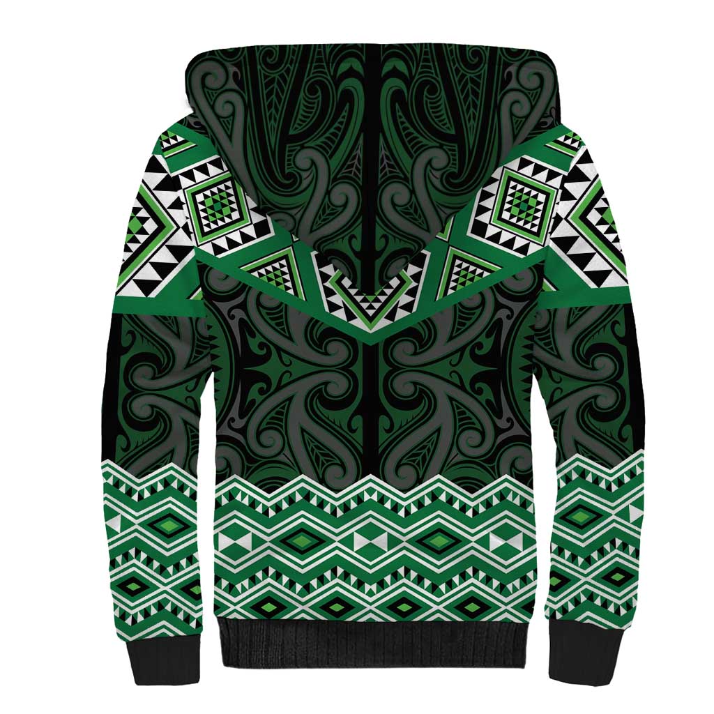 New Zealand Aotearoa Sherpa Hoodie Green Taniko Art Maori Pattern LT05 - Polynesian Pride