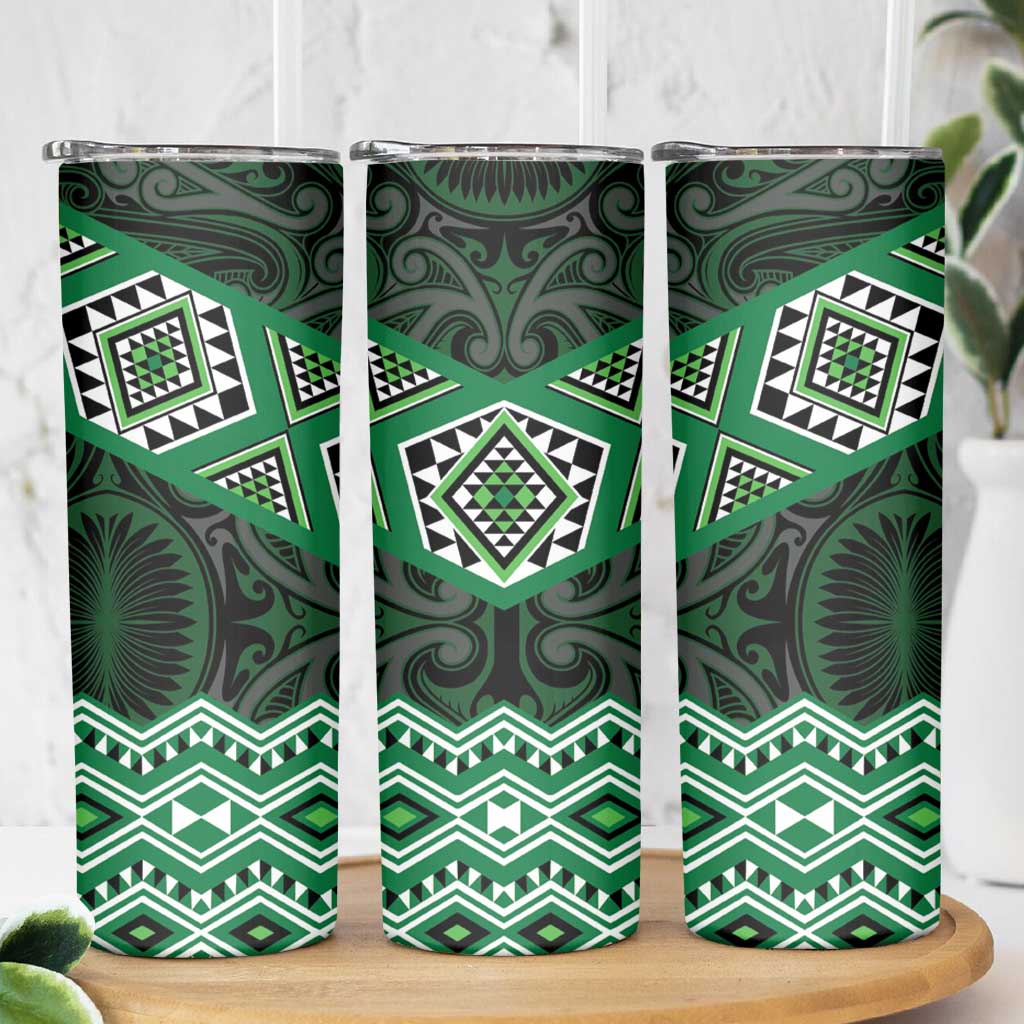 New Zealand Aotearoa Skinny Tumbler Green Taniko Art Maori Pattern