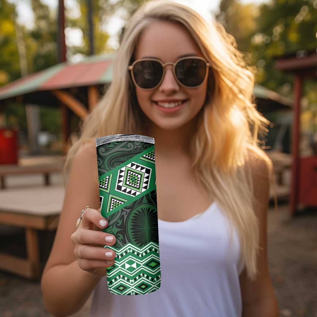 New Zealand Aotearoa Skinny Tumbler Green Taniko Art Maori Pattern