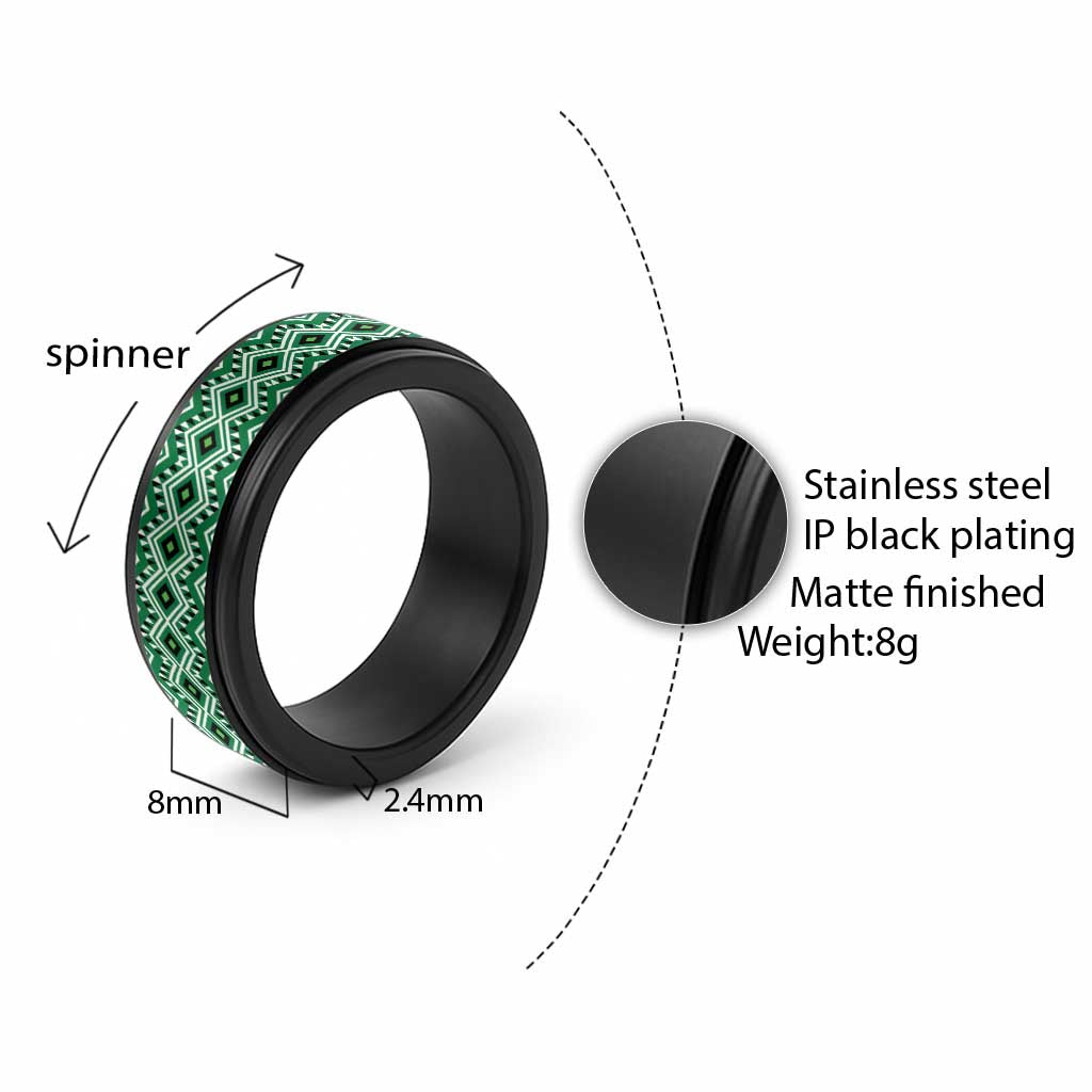 New Zealand Aotearoa Spinner Ring Green Taniko Art Maori Pattern LT05 - Polynesian Pride
