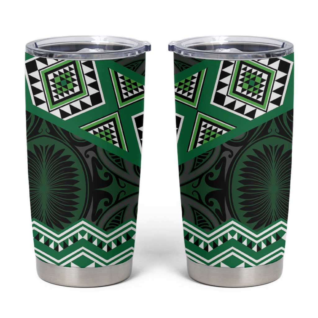 New Zealand Aotearoa Tumbler Cup Green Taniko Art Maori Pattern LT05 Green - Polynesian Pride