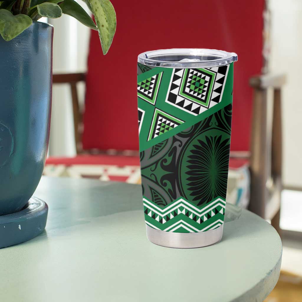 New Zealand Aotearoa Tumbler Cup Green Taniko Art Maori Pattern LT05 - Polynesian Pride