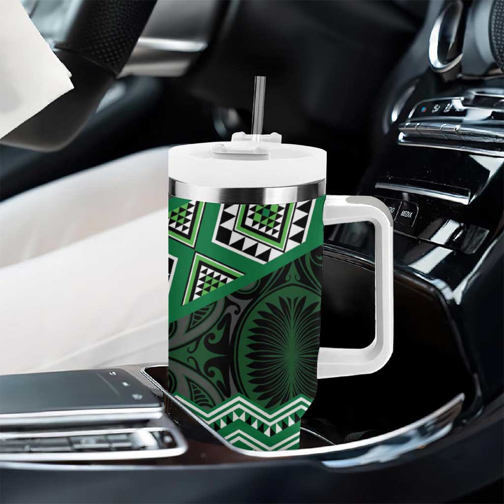 New Zealand Aotearoa Tumbler With Handle Green Taniko Art Maori Pattern LT05 - Polynesian Pride