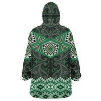 New Zealand Aotearoa Wearable Blanket Hoodie Green Taniko Art Maori Pattern LT05 - Polynesian Pride