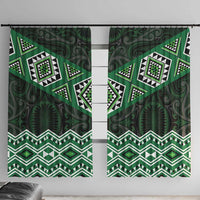 New Zealand Aotearoa Window Curtain Green Taniko Art Maori Pattern LT05 With Hooks Green - Polynesian Pride