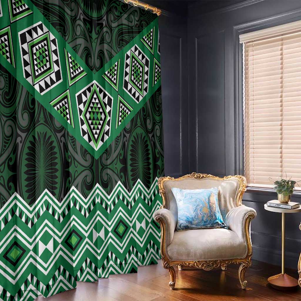 New Zealand Aotearoa Window Curtain Green Taniko Art Maori Pattern LT05 - Polynesian Pride