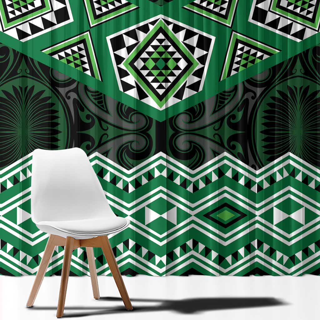 New Zealand Aotearoa Window Curtain Green Taniko Art Maori Pattern LT05 - Polynesian Pride