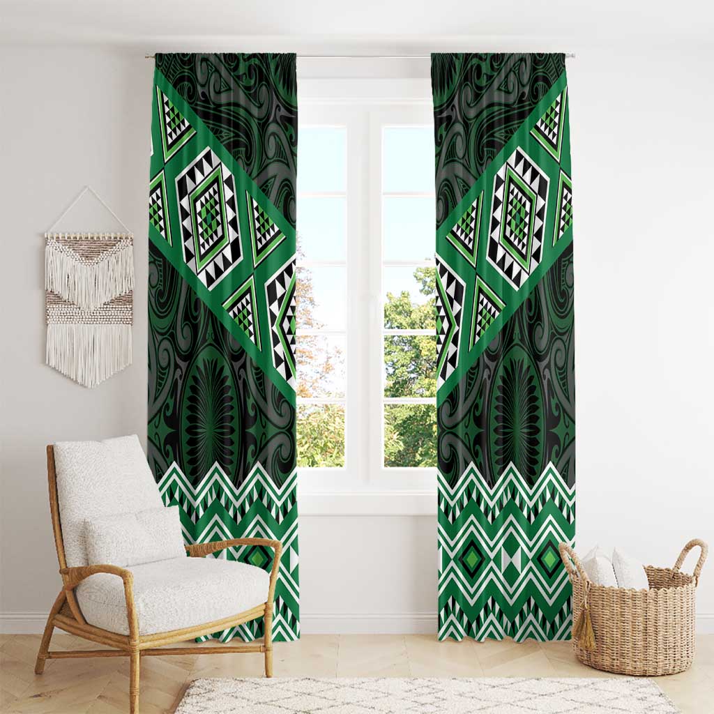 New Zealand Aotearoa Window Curtain Green Taniko Art Maori Pattern LT05 - Polynesian Pride