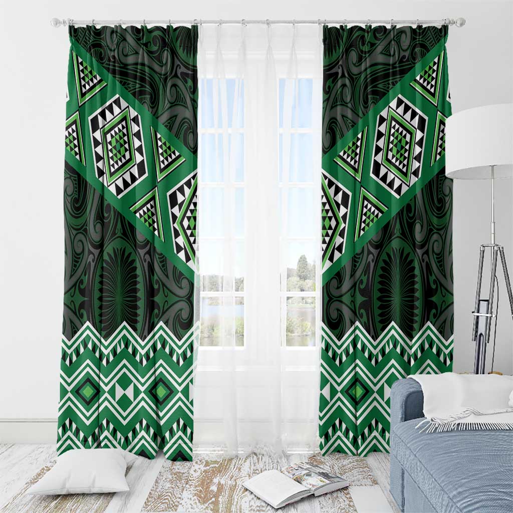 New Zealand Aotearoa Window Curtain Green Taniko Art Maori Pattern LT05 - Polynesian Pride