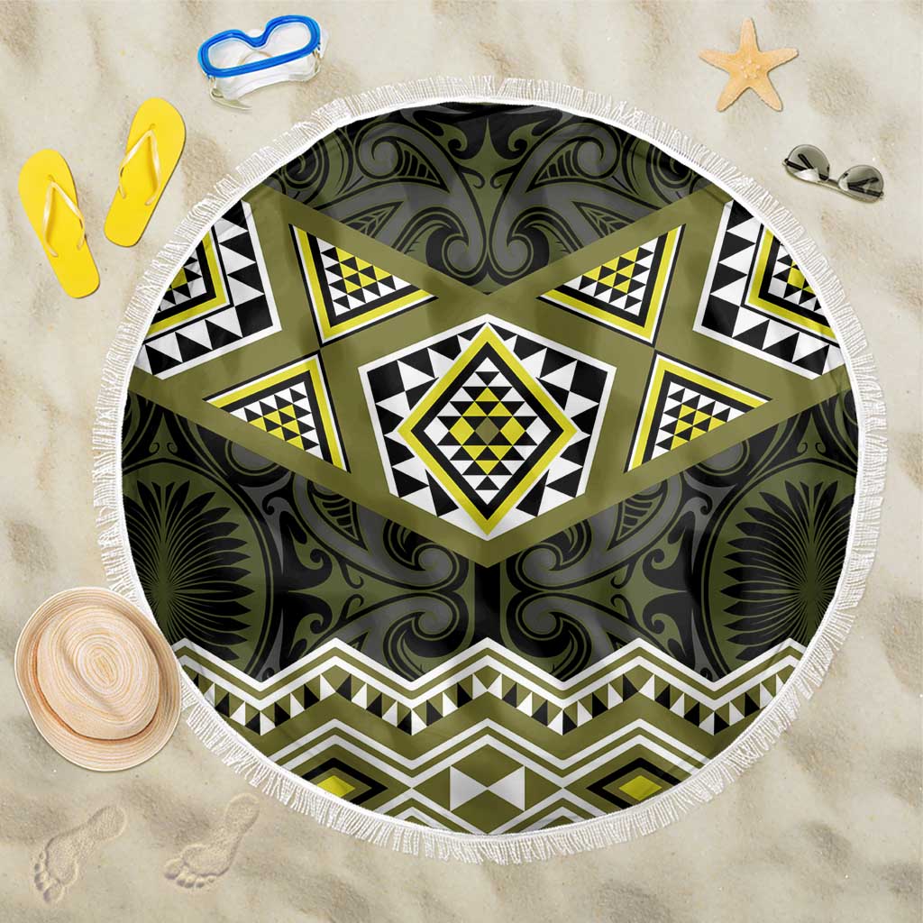 New Zealand Aotearoa Beach Blanket Yellow Taniko Art Maori Pattern