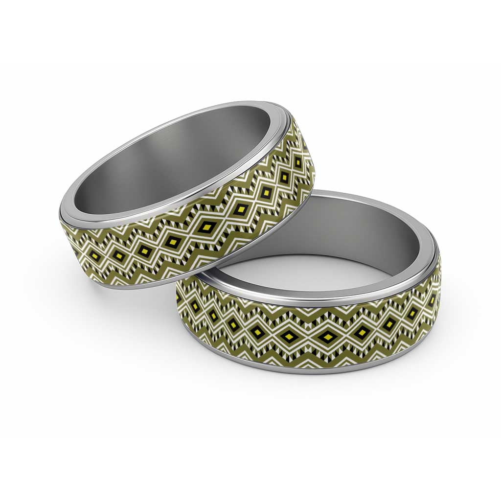 New Zealand Aotearoa Classic Ring Yellow Taniko Art Maori Pattern LT05 Sliver Yellow - Polynesian Pride
