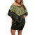 New Zealand Aotearoa Family Matching Off Shoulder Short Dress and Hawaiian Shirt Yellow Taniko Art Maori Pattern