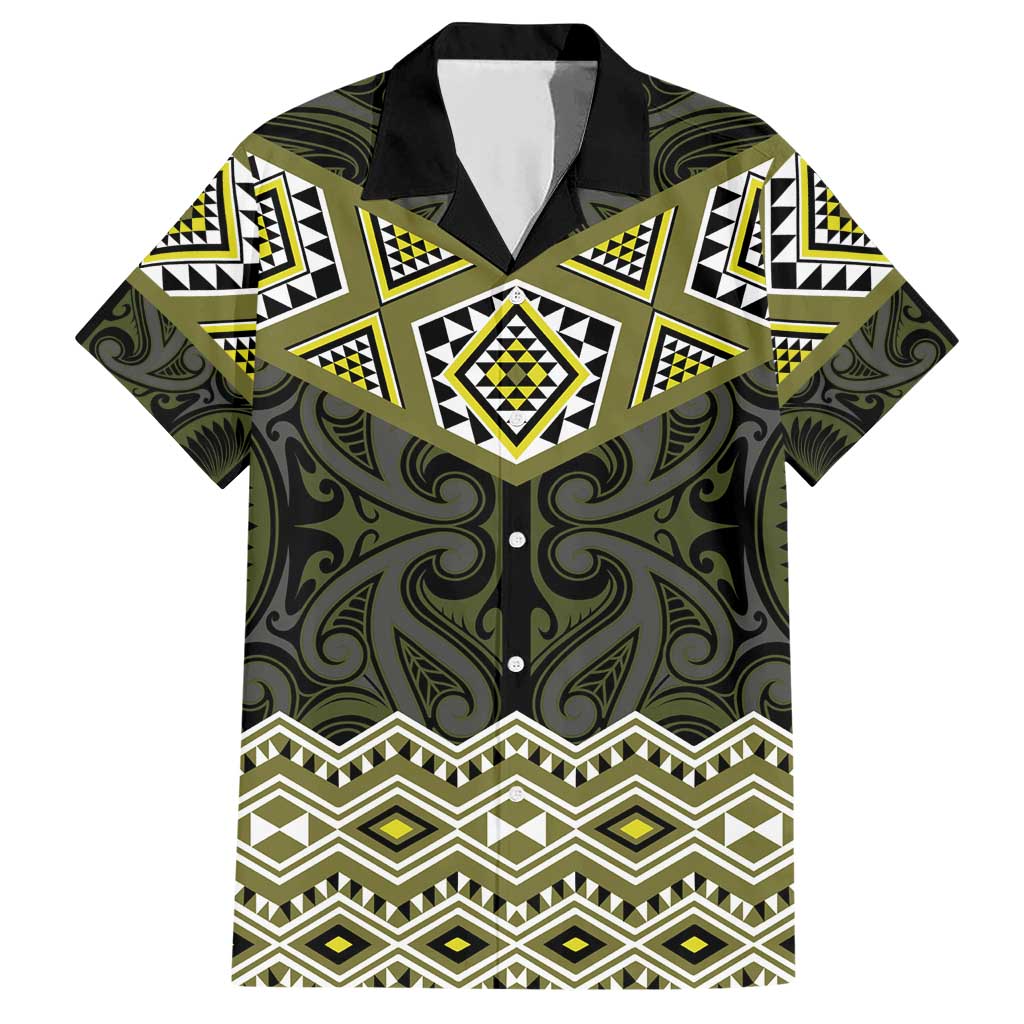 New Zealand Aotearoa Family Matching Short Sleeve Bodycon Dress and Hawaiian Shirt Yellow Taniko Art Maori Pattern