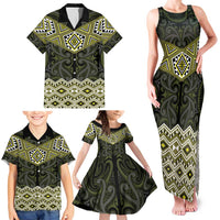 New Zealand Aotearoa Family Matching Tank Maxi Dress and Hawaiian Shirt Yellow Taniko Art Maori Pattern