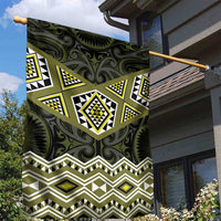 New Zealand Aotearoa Garden Flag Yellow Taniko Art Maori Pattern LT05 - Polynesian Pride