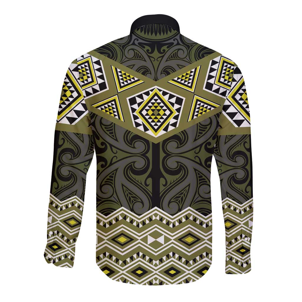 New Zealand Aotearoa Long Sleeve Button Shirt Yellow Taniko Art Maori Pattern LT05 - Polynesian Pride