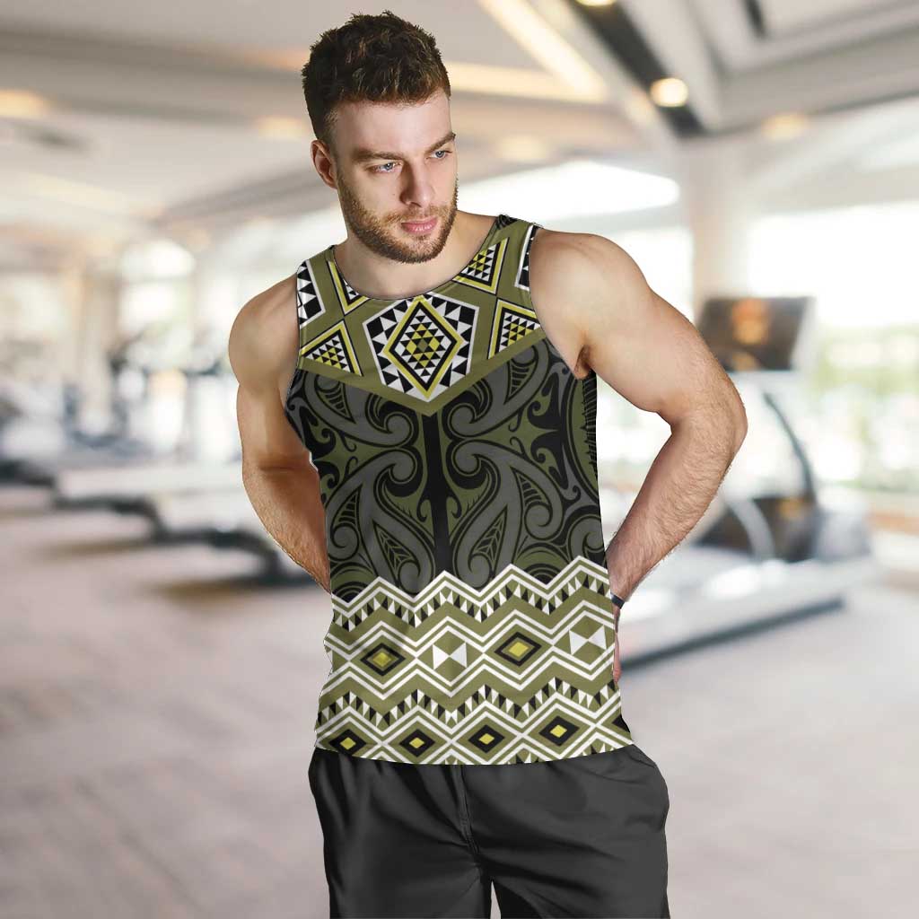 New Zealand Aotearoa Men Tank Top Yellow Taniko Art Maori Pattern LT05 Yellow - Polynesian Pride